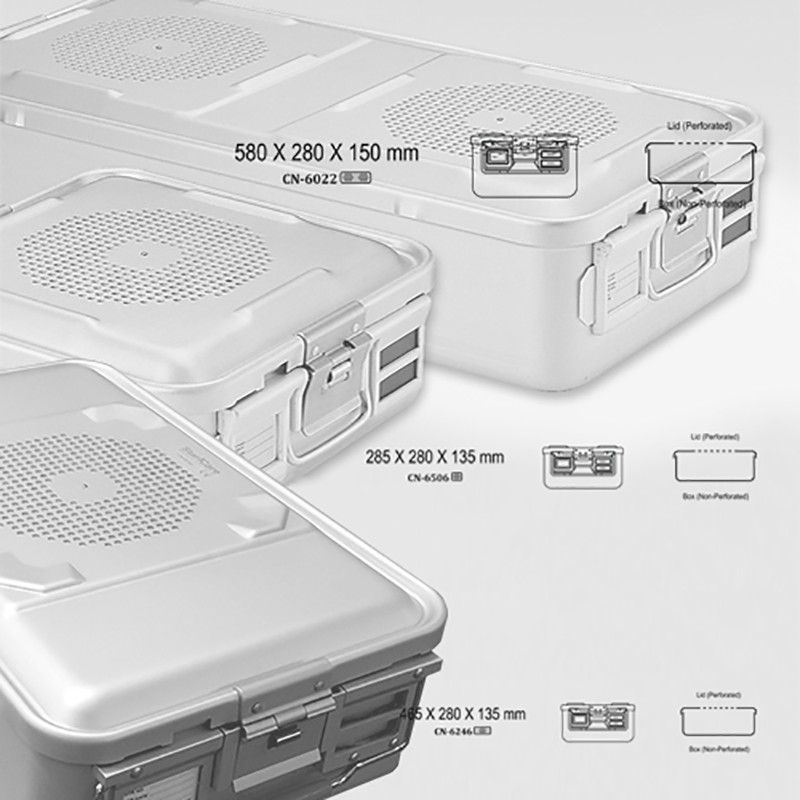 Conteneur perfore de stérilisation en aluminium gris