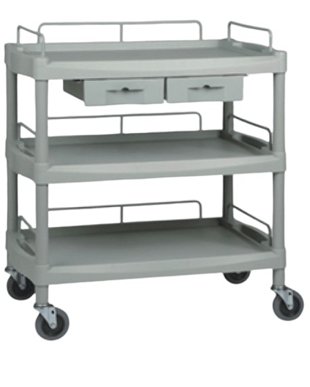 Guéridon de soins en ABS 03 étages 02 tiroirs sur roues antistatiques Grand modèle